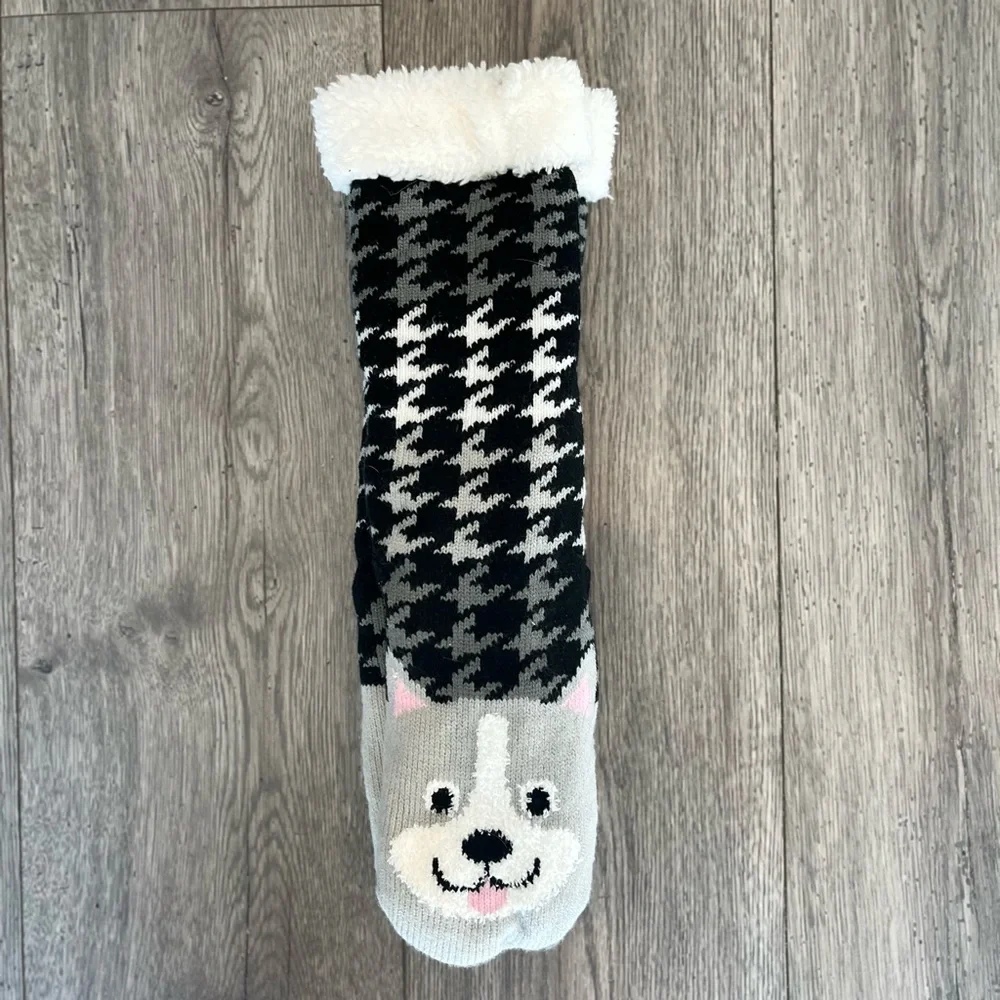 Fuzzy Babba Women’s Slipper Socks Animal Cat Dog Herringbone Faux Fur Non Slip